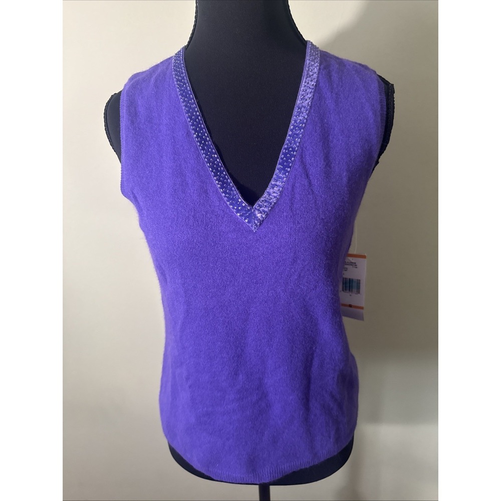 Vintage Jones New York Y2K Top Angora‎ Lambswool Purple Beaded V-Neck Small NEW!